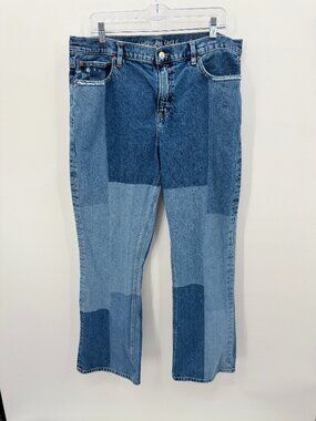 American Eagle Patchwork Straight Leg Jeans Size 16 Regular Two Tone Colorblock